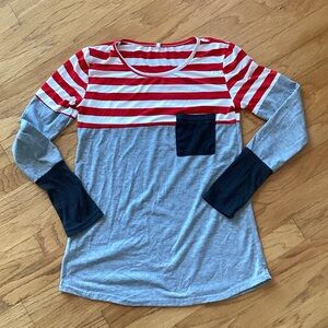 Striped Red and White T Shirt with Pocket